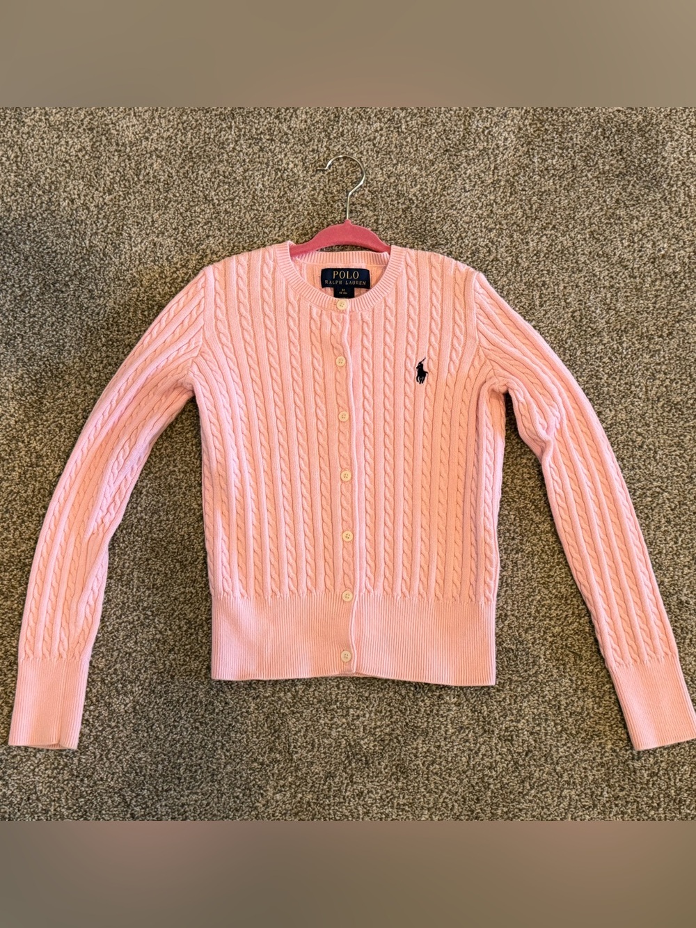Polo by Ralph Lauren Light Pink Cable-Knit Cardigan